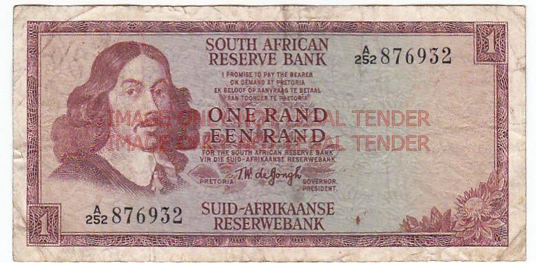 SOUTH AFRICA 1 RAND T.W. DE JONGH A252 876932 / 1967