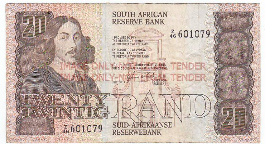 SOUTH AFRICA 20 RAND GERHARD DE KOCK REPLACEMENT Z46 601079 / 1984