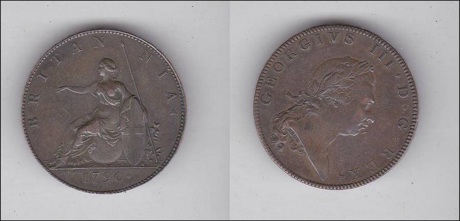 GREAT BRITAIN Halfpenny 1790 Pattern by Drozt, edge RENDER TO CESAR.. HIGH GRADE
