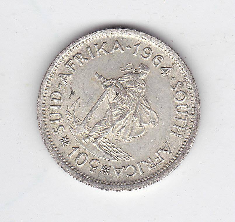 SOUTH AFRICA 10 CENTS 1964 SILVER HIGH GRADE
