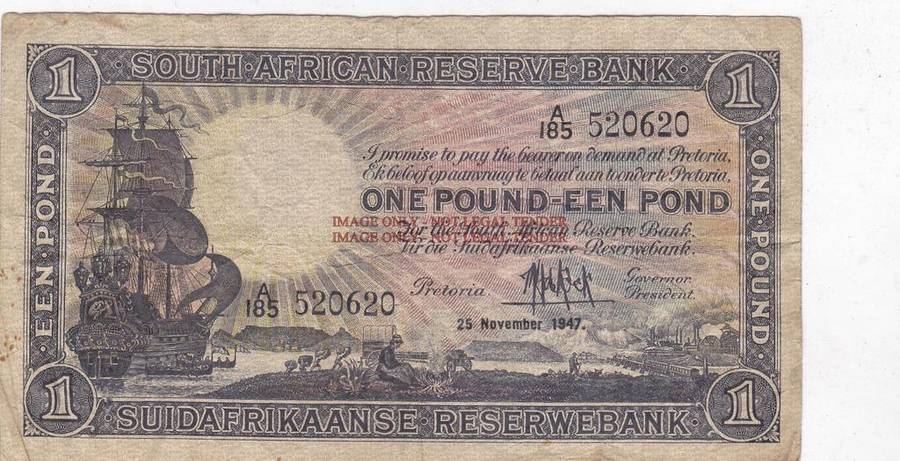 SOUTH AFRICA ONE POUND DE KOCK BLACK 25 NOV 1947