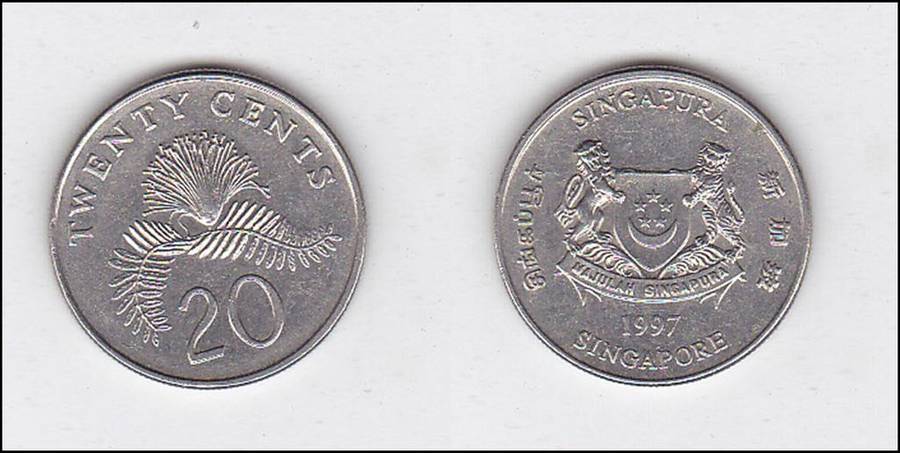 SINGAPORE 20 CENTS 1997 HIGH GRADE