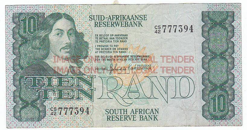 SOUTH AFRICA 10 RAND GERHARD DE KOCK C542 777394 ALL THE SEVENS /  1982