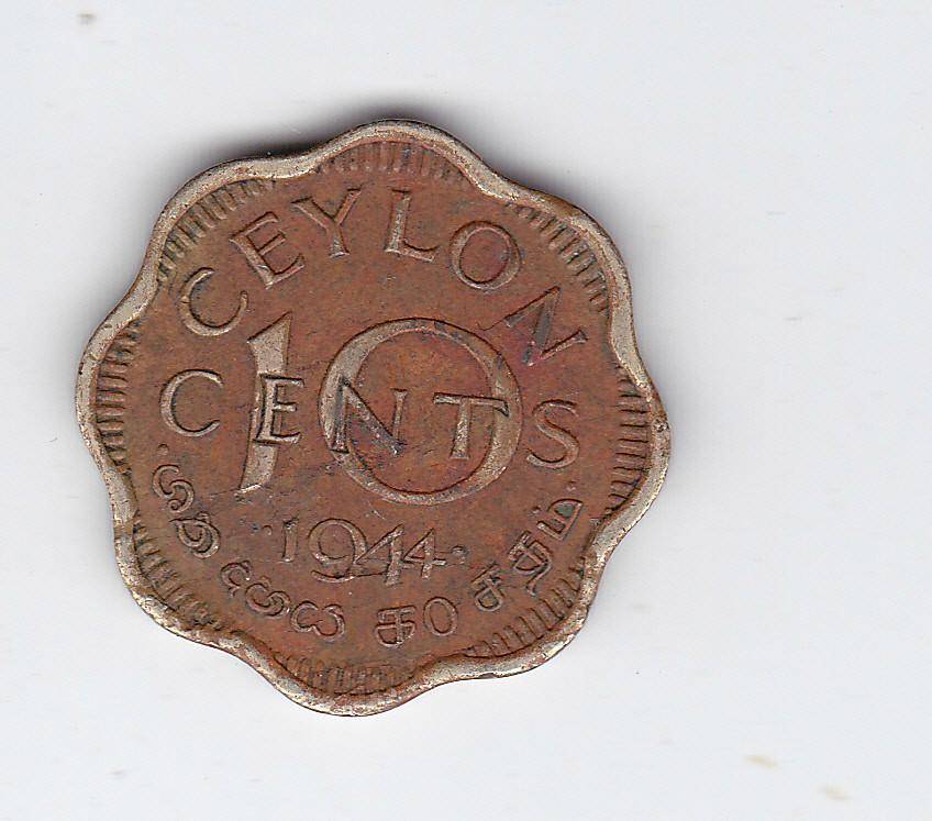 CEYLON 10 CENTS 1944