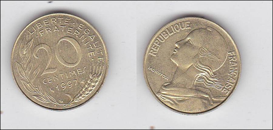 FRANCE 20 CENTS 1997 EXTRA FINE