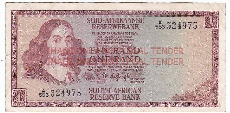 SOUTH AFRICA 1 RAND T.W. DE JONGH A553 324975 / 1972