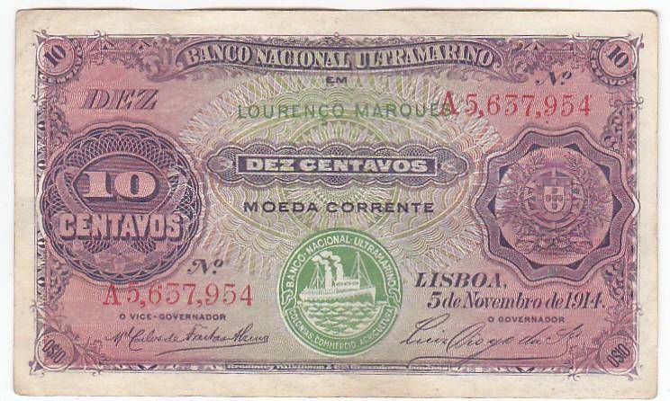 MOZAMBIQUE LOURENCO MARQUES 10 CENTAVOS 1914 HIGH GRADE FINE $8 VF = $22.5