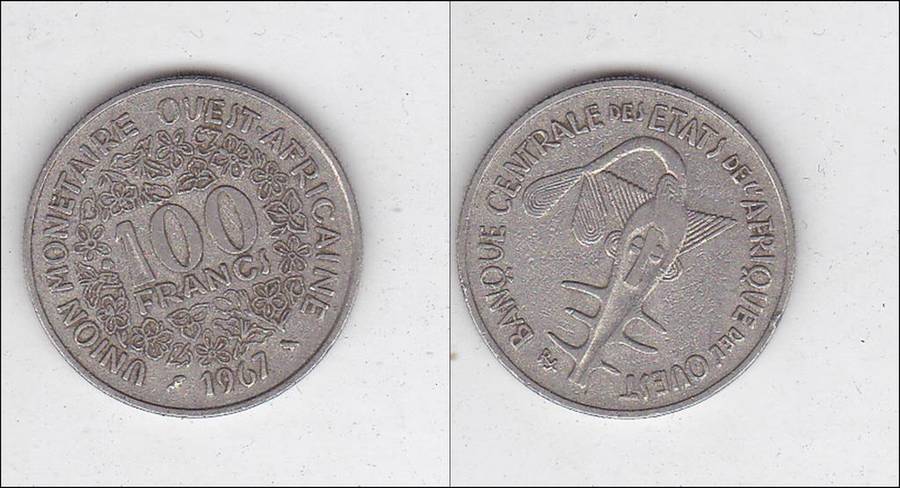 CENTRAL AFRICA 100 FRANCS 1967