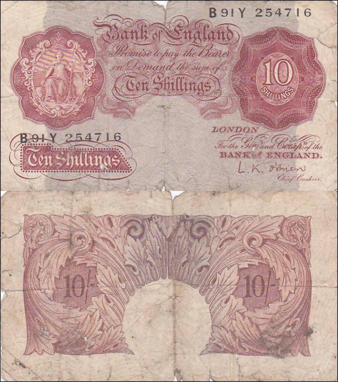 ENGLAND 10 SHILLINGS 1955-60 O BRIEN