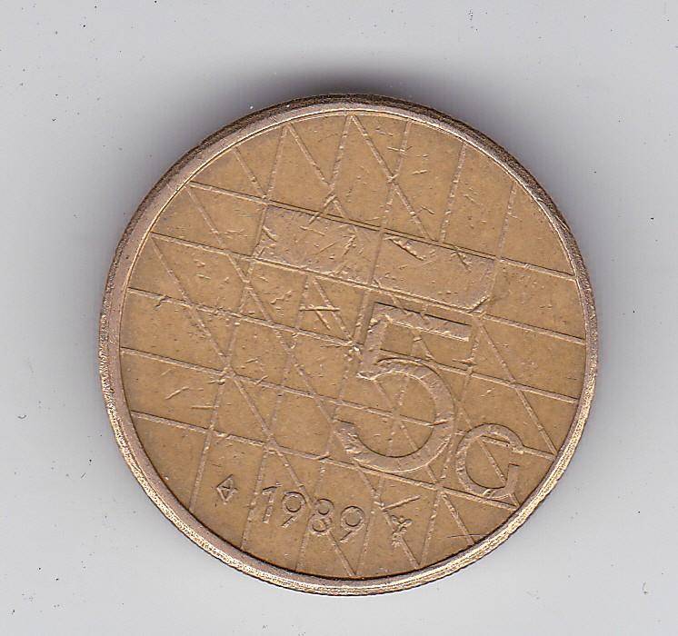 NETHERLANDS 5 GUILDER 1989