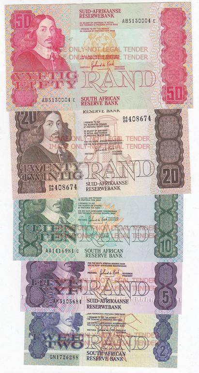 SET R50, R20, R10, R5, R2 EF-AU  DE KOCK 5 NOTES ONE PRICE