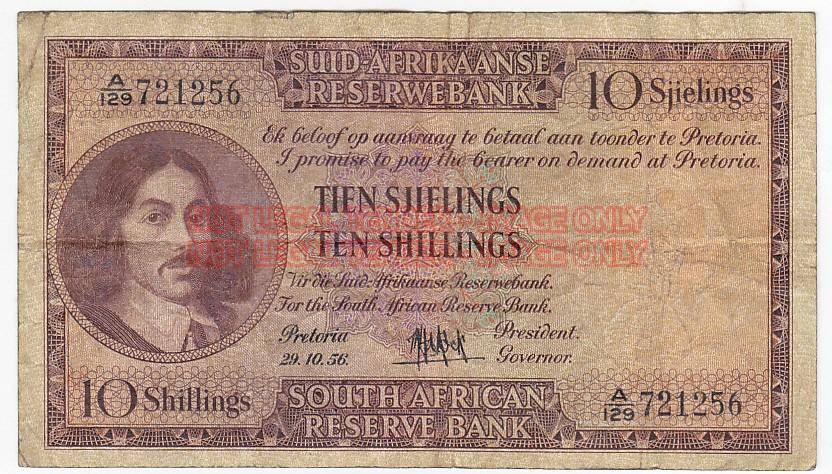 SOUTH AFRICA 10 SHILLINGS M.H. DE KOCK 29.10.56 A129 721256