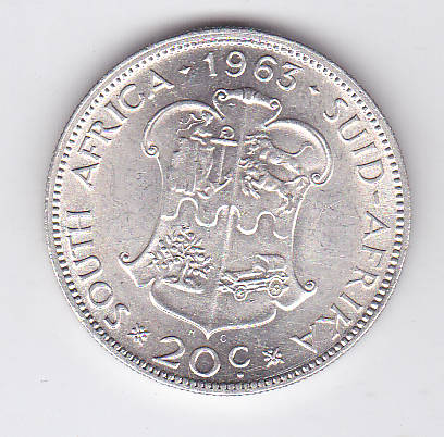 SOUTH AFRICA 20 CENTS 1963 EF/UNC