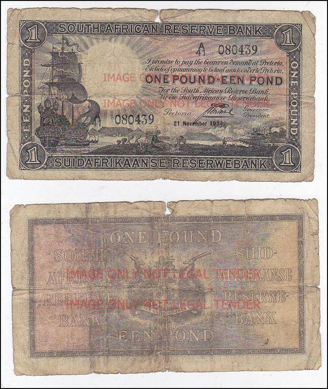 SOUTH AFRICA 1 POUND POSTMUS 21 NOVEMBER 1934 #080439