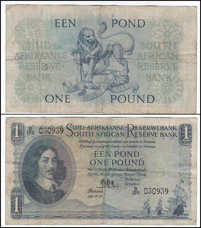 SOUTH AFRICA 1 POUND M.H. DE KOCK 20.12.51 B126 030939