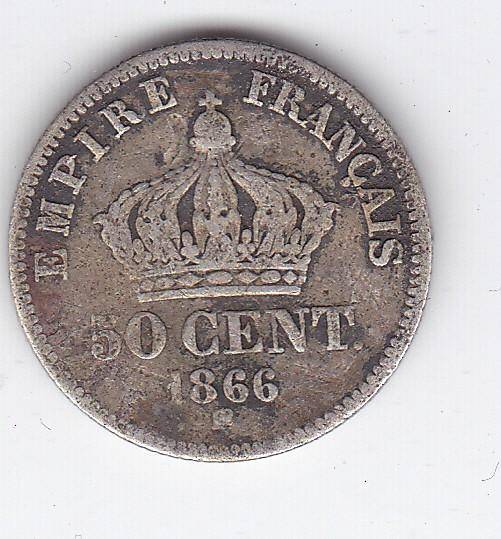FRANCE 50 CENTS 1866 - SILVER .835 2.5g
