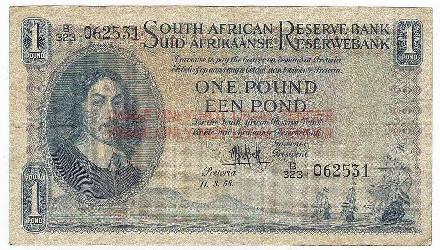 SOUTH AFRICA 1 POUND M.H. DE KOCK 11.3.58 B323 062531