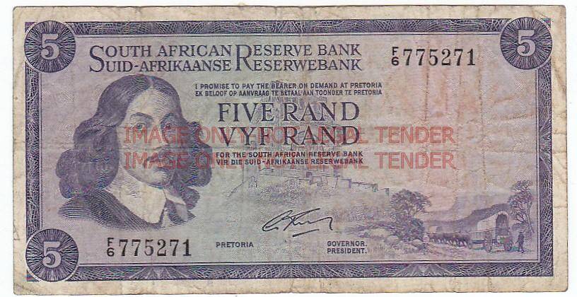 SOUTH AFRICA 5 RAND G.RISSIK F6 775271 / 1966