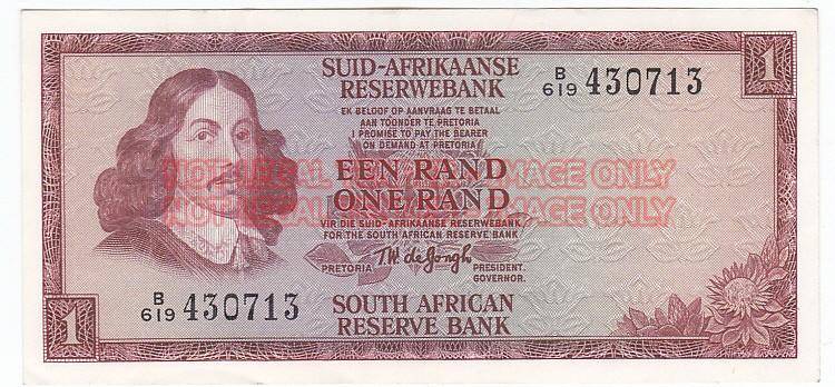 SOUTH AFRICA ONE RAND DE JONGH - HIGH GRADE - # B 619 430713
