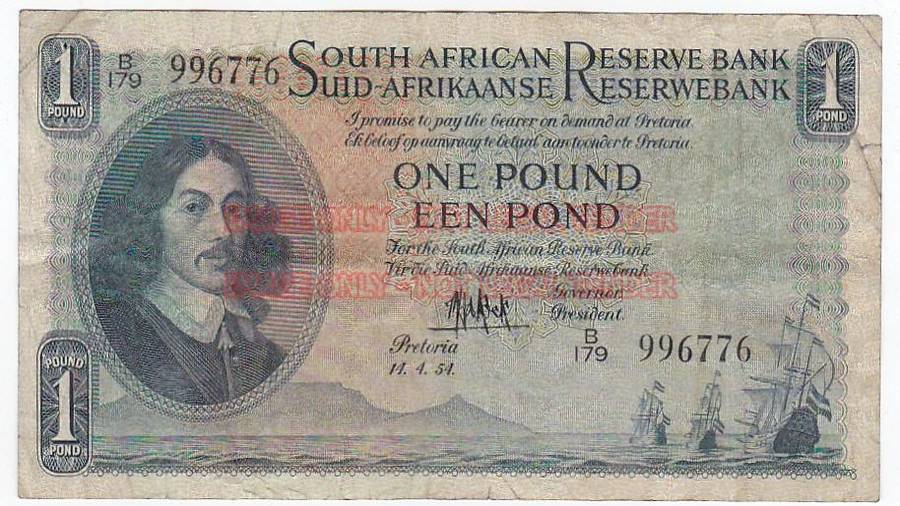 SOUTH AFRICA POUND M.H. DE KOCK 14.4.54 B179 996776