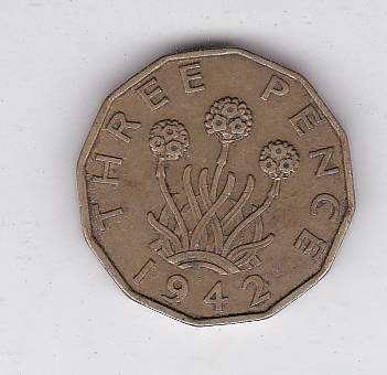 GREAT BRITAIN 3 PENCE 1942 HIGH GRADE
