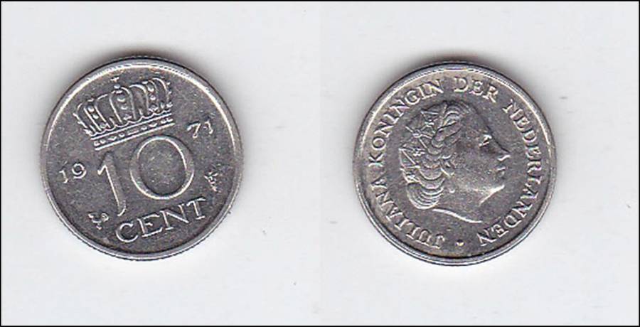 NETHERLANDS 10 CENTS 1971 HIGH GRADE