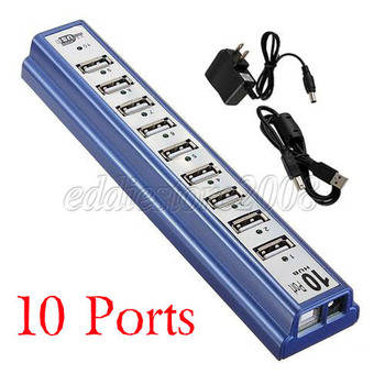 10-Port High Speed USB 2.0 Hub Powered with Power Supply