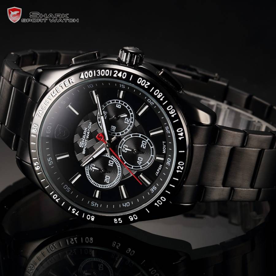 1 DAY ONLY* SHARK MILITARY COMMADO BLACK RACER CHRONOGRAPH WATCH W/ BOX, PAPERS, LOADED!!