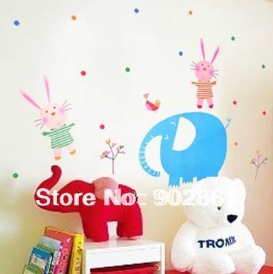 [funlife]-Removable Kids Wall Sticker JM8023 20pcs per lot Elephant & rabbit Nursery Home Wall Home Sticker Decal 500x700mm