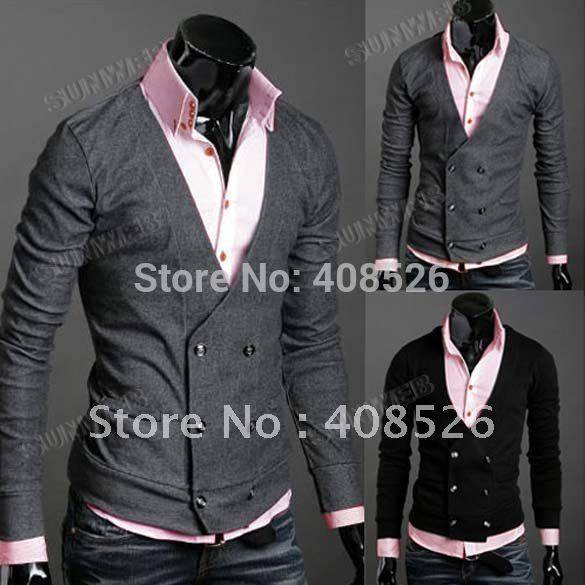 Free Shipping Men's Knitwear Cardigan Fake Pocket Design Slim Casual Sweater Coat S M L XL Wholesale 3323