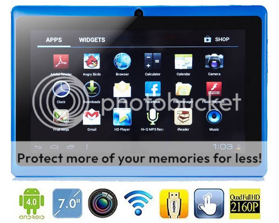 Amazing Tablet - 7 Inch Android 4.0 - 512MB RAM - 4GB built-in memor~Color BLUE