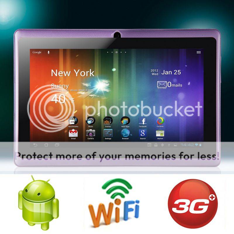 Dual Camera *PURPLE* - 7 Inch Android 4.0 - 512MB RAM - 4GB built-in memory- 3G - WIFI
