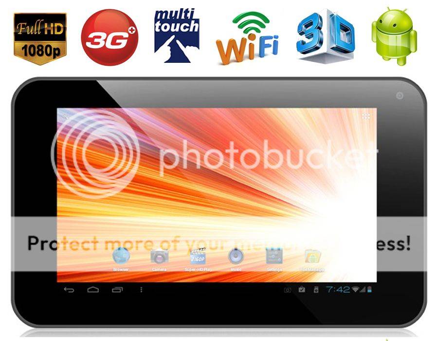 New Release !!! Slim Design 7 Inch Google Android 4.0 Tablet PC - 3G - WIFI~Color Black