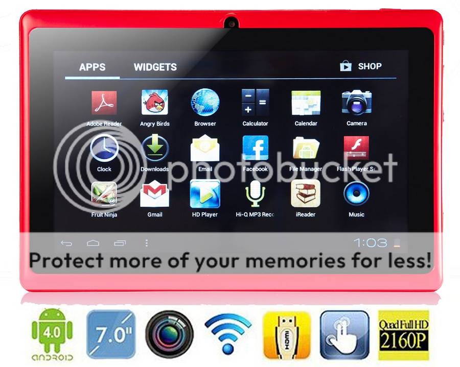 Amazing Tablet - 7 Inch Android 4.0 - 512MB RAM - 4GB built-in memor~Color RED