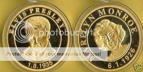 ELVIS PRESLEY- MARILYN MONROE 24KT GOLD PLATED COIN