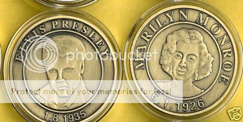 MARILYN MONROE ELVIS PRESLEY ANTIQUE BRASS COIN