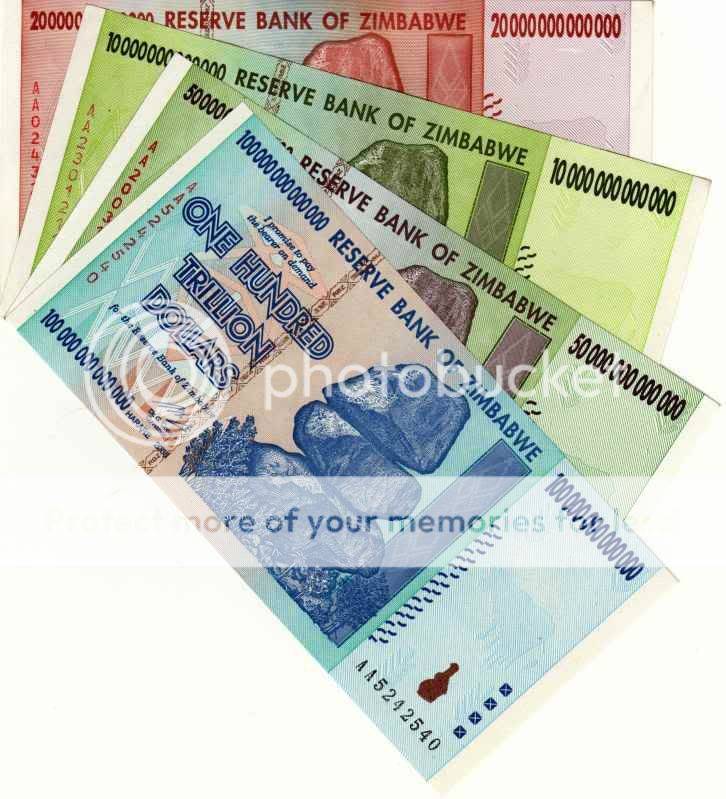 Zimbabwe Trillion Dollar 4 notes Set   *** UNC ***