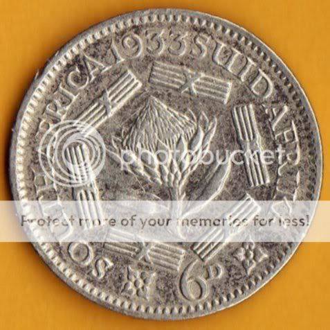 SOUTH AFRICA SIXPENCE 1933 SUN521