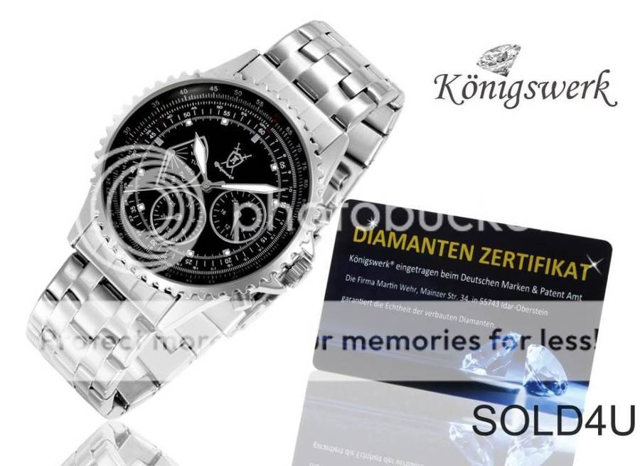 Original German Luxury Konigswerk Pluto diamonds clock steel band 44mm black with 8 GENUINE DIAMONDS