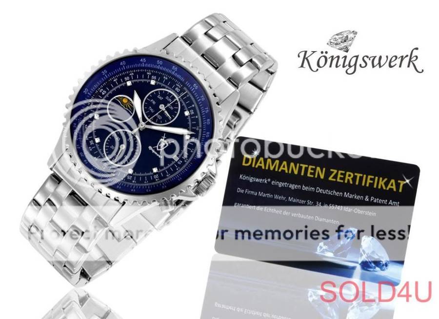 Original German Luxury Konigswerk Argos steel band - Blue Diamond Clock