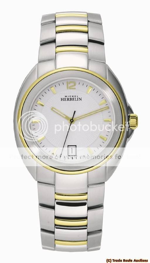 MICHEL HERBELIN LARGE SIZE GOLD PLATED TWO TONE BRACELET DATE WATCH 12630/BT11 - *** R 9,000-00 ***