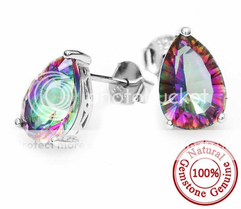 3.8CT. GENUINE RAINBOW TOPAZ SOLID 925 STERLING SILVER STUD EARRINGS