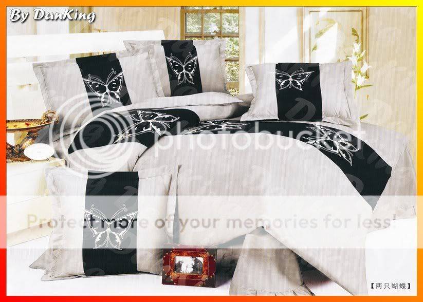8 Piece Quality Satin Bed Linen - Queen Size - Silver Navy Duvet Set (Curtains on order)
