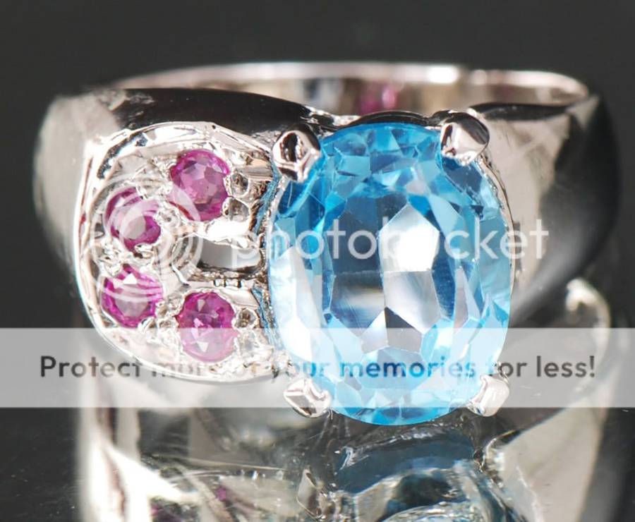 Swiss Blue Topaz & Natural Untreated Madagascar Ruby 925 Gemstone Silver Ring