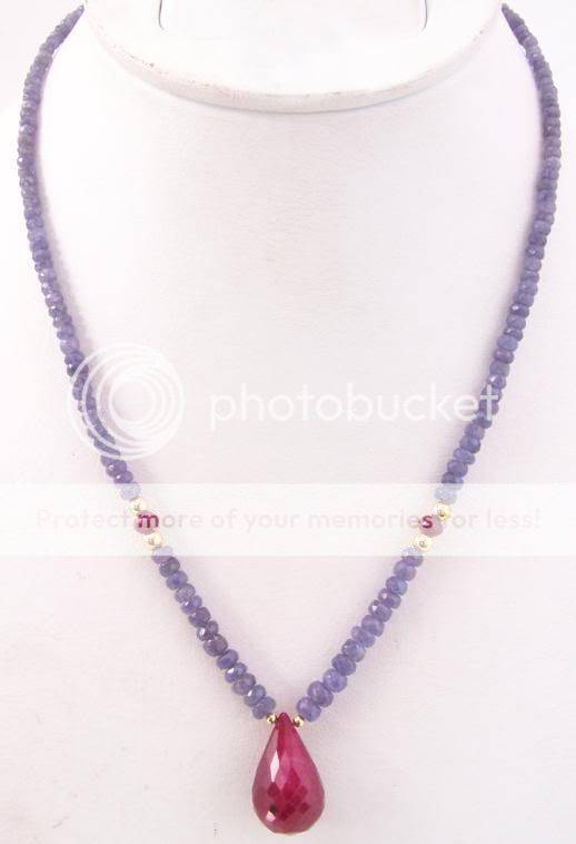 Designer Tanzanite strand with African Ruby drop and gold findings