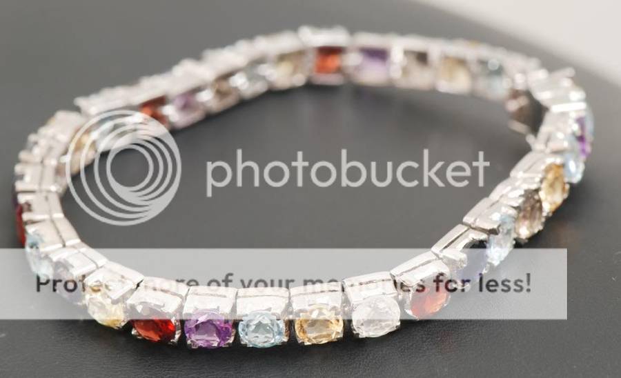 925 Sterling Silver Multi-Gemstone Bracelet - Amethyst, Garnet, Citrine, Blue Topaz, Iolite - All Ge