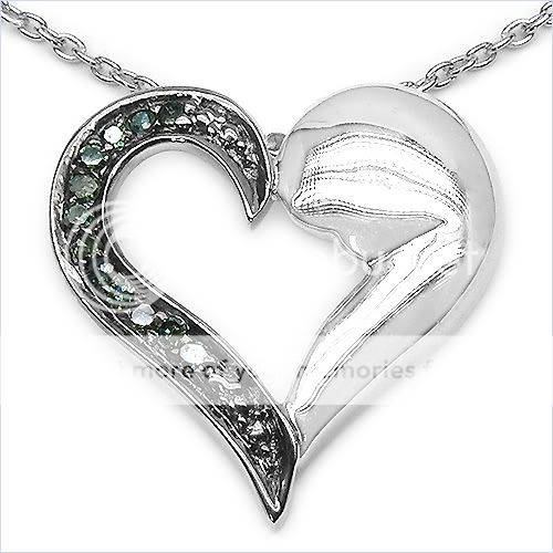 0.11CTW GENUINE GREEN DIAMOND SILVER HEART PENDANT