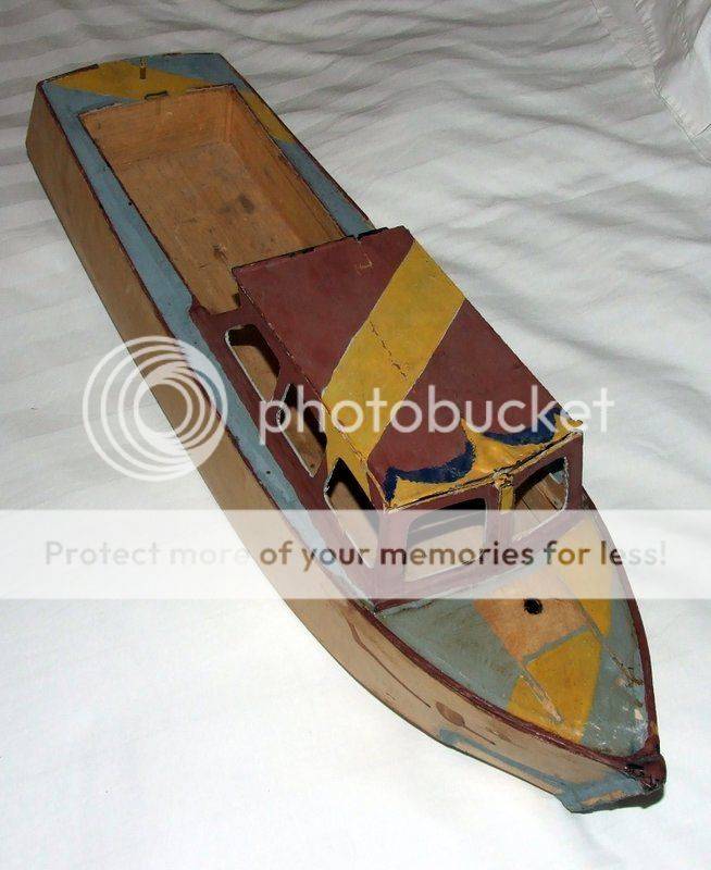 Vintage partially complete wood motor boat hull, c1950s, 660mm long!