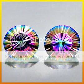 STUNNING! AAA 4.98Cts**(2 Pcs)**Round Concave Cut  Natural Rainbow Mystic Quartz PAIR  - Exact Pics!