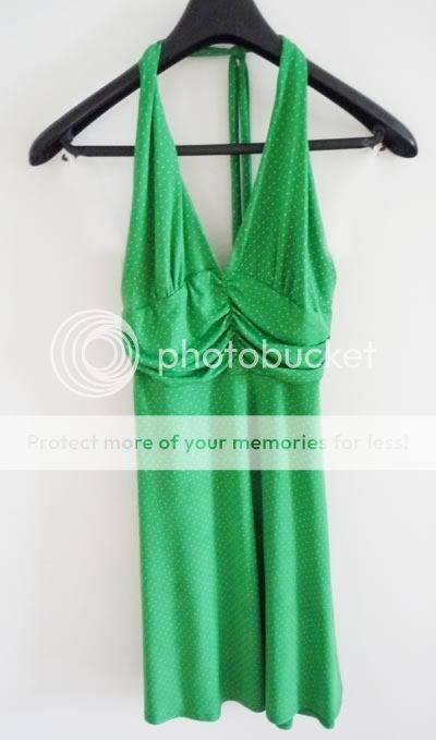 Stunning Green and white Polka Dot Halter dress